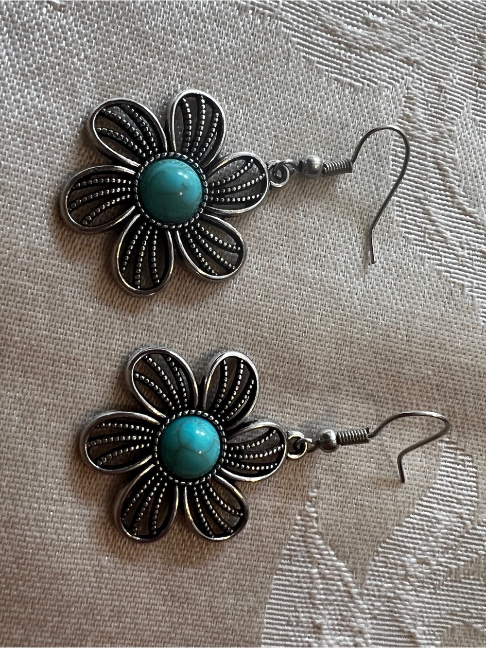 Turquoise Center Floral Drop Earrings for Women
